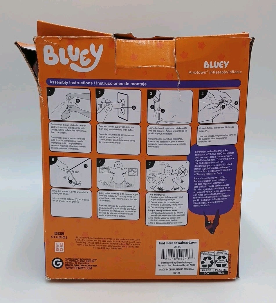 Bluey Halloween Inflatable Spider Costume 5ft New Damaged Box - See Description