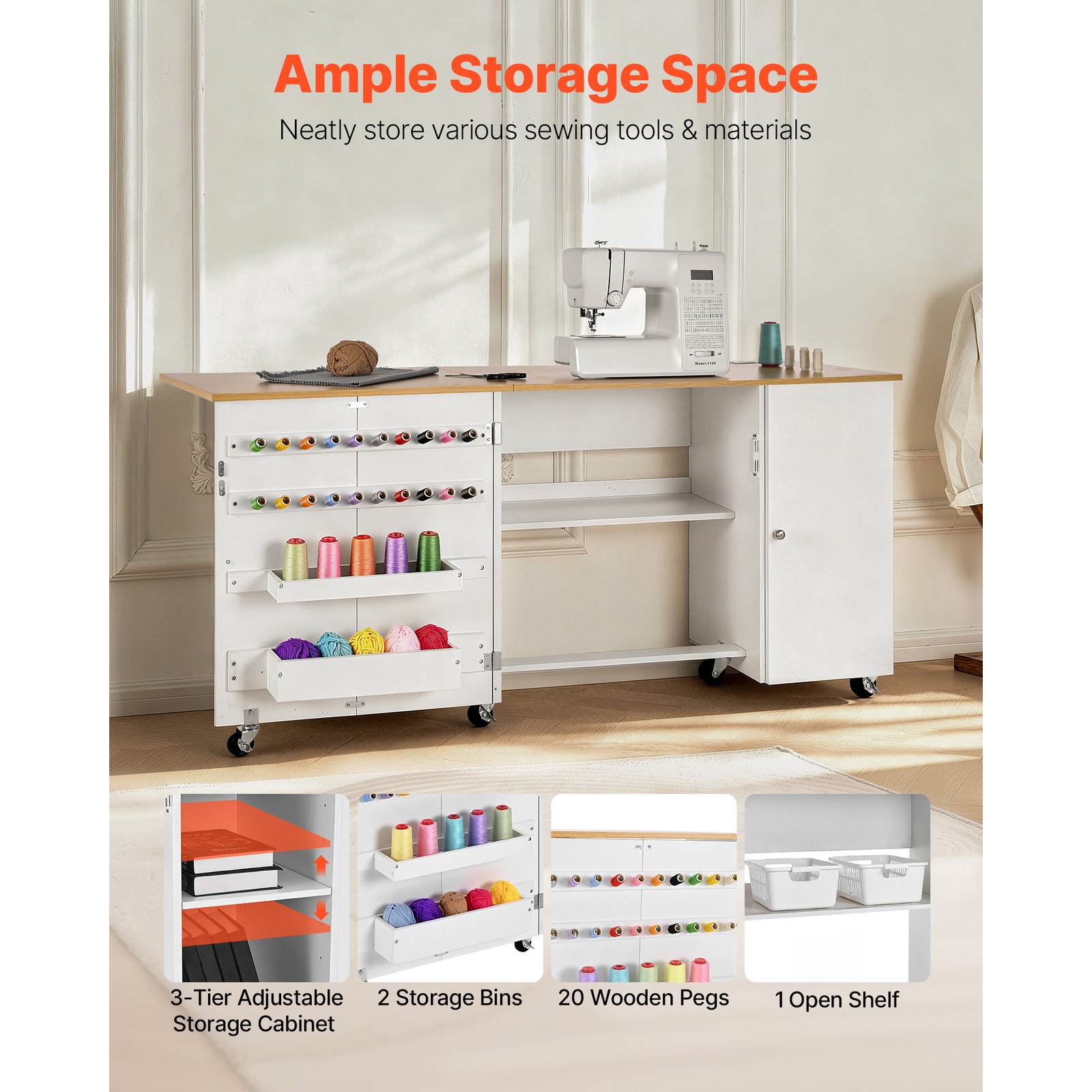 Uimoso Folding Sewing Table with Multipurpose Design andBuilt-In ChargingStation