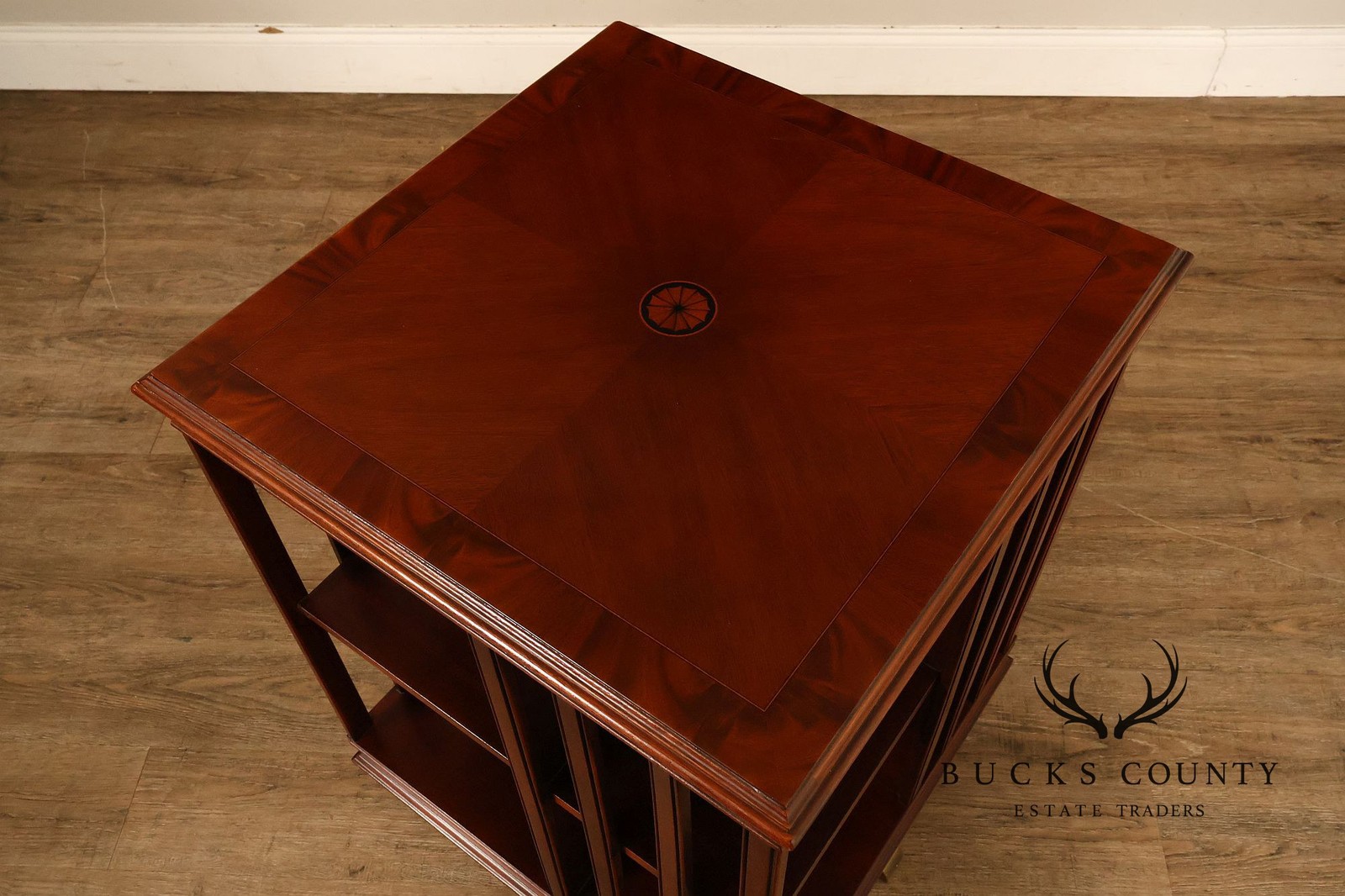 Edwardian Style Mahogany Inlaid Revolving Bookcase