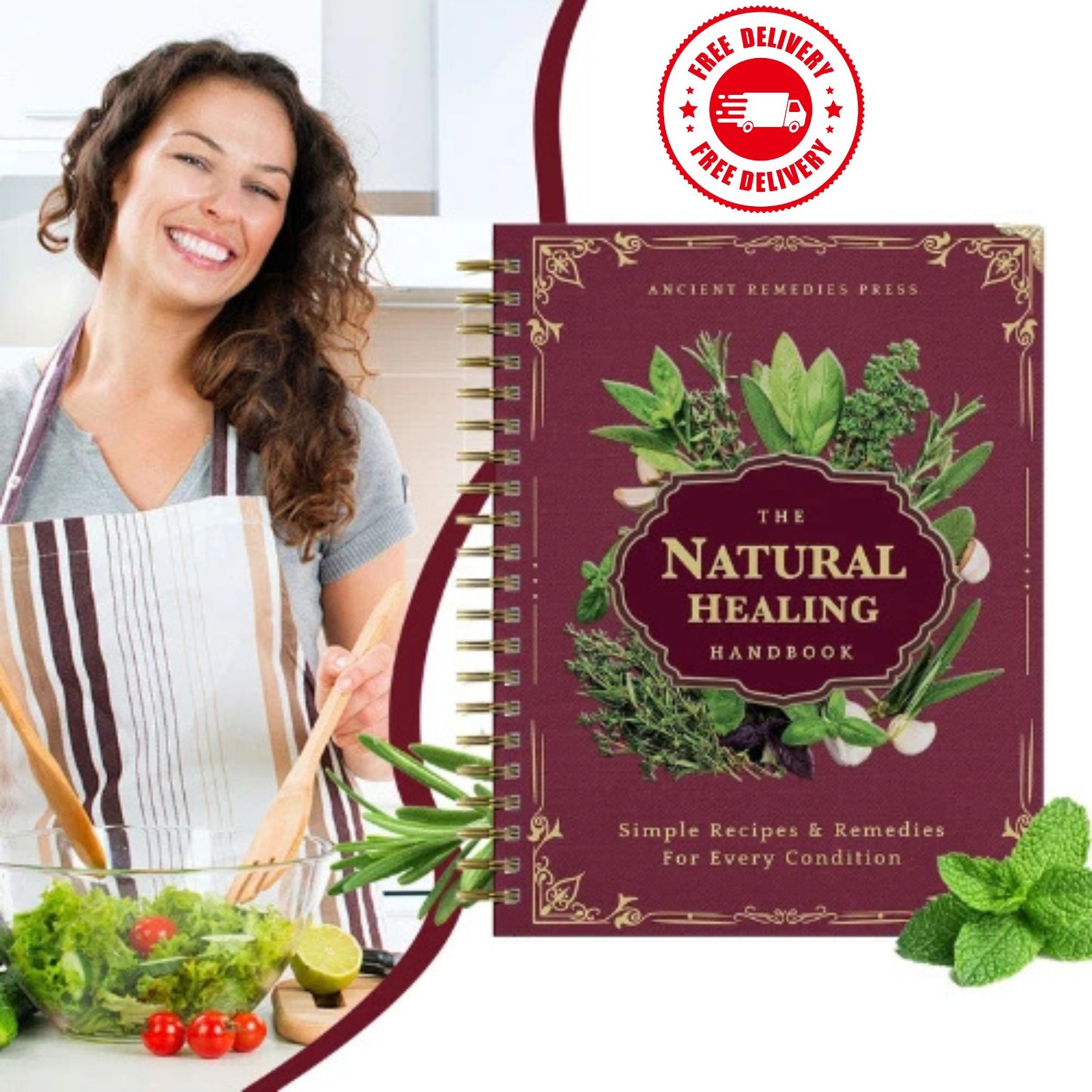 The Natural Healing Handbook, Spiral-Bound Guide For Herbal Remedies, Chef Study