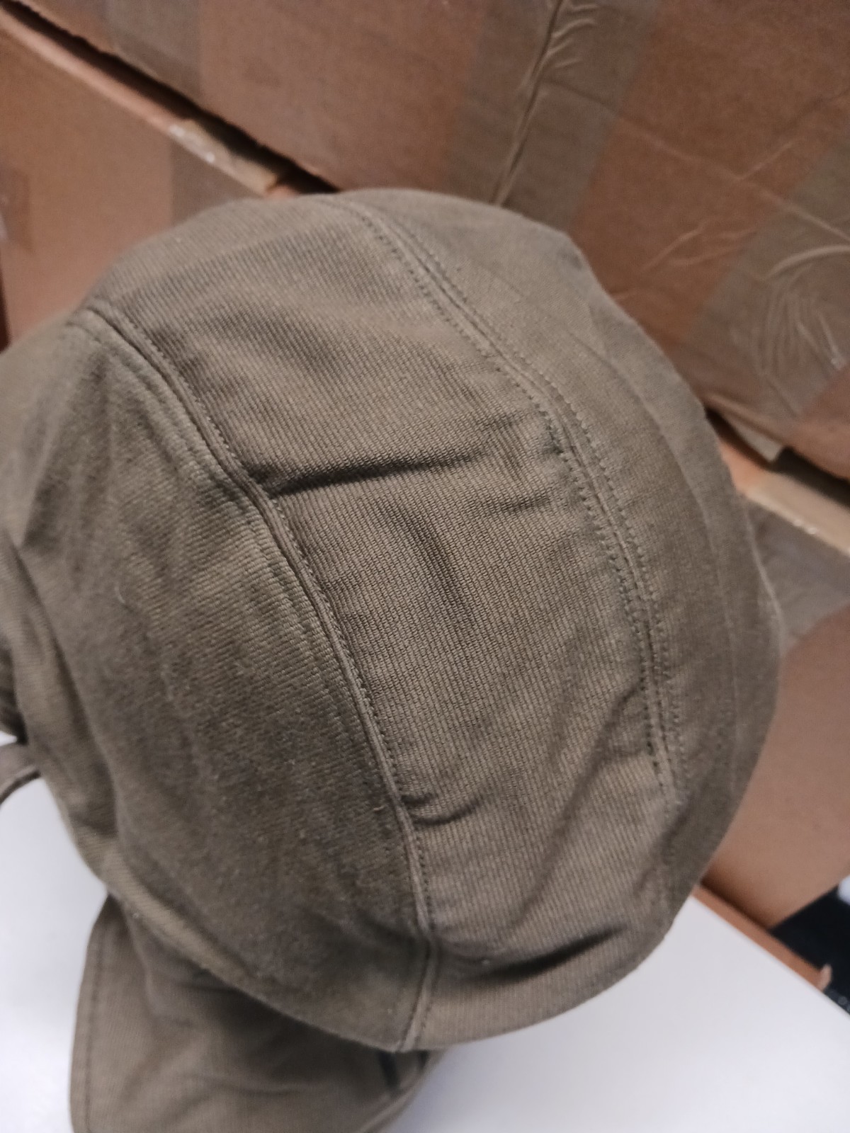 USN Winter Cloth Deck Helmet Khaki/OD Green Hat Sz 7-3/4 NOS