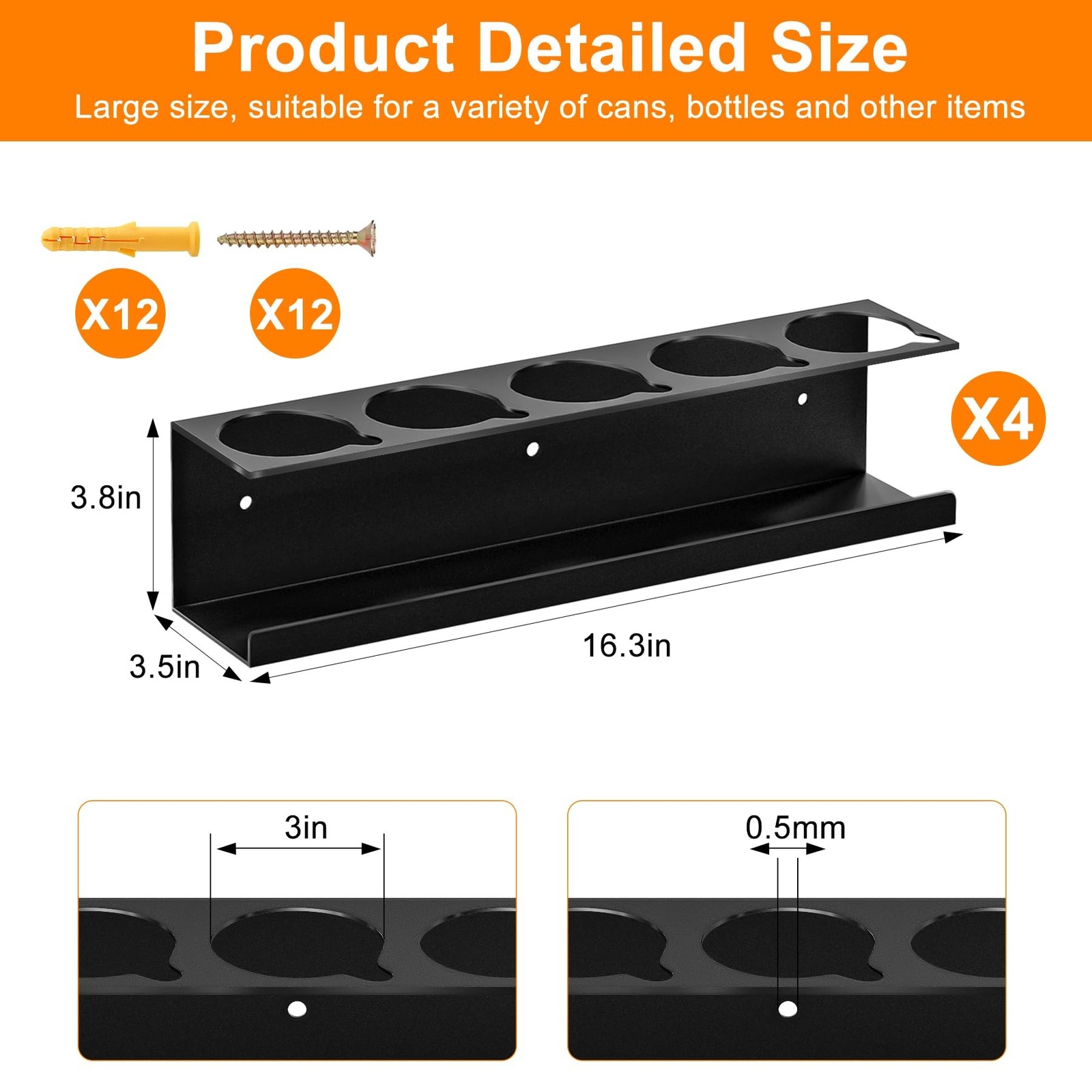 Spray Can Holder Organizer, 4 Pack Bottle Holder Wall-Mounted, Black Steel Sp...