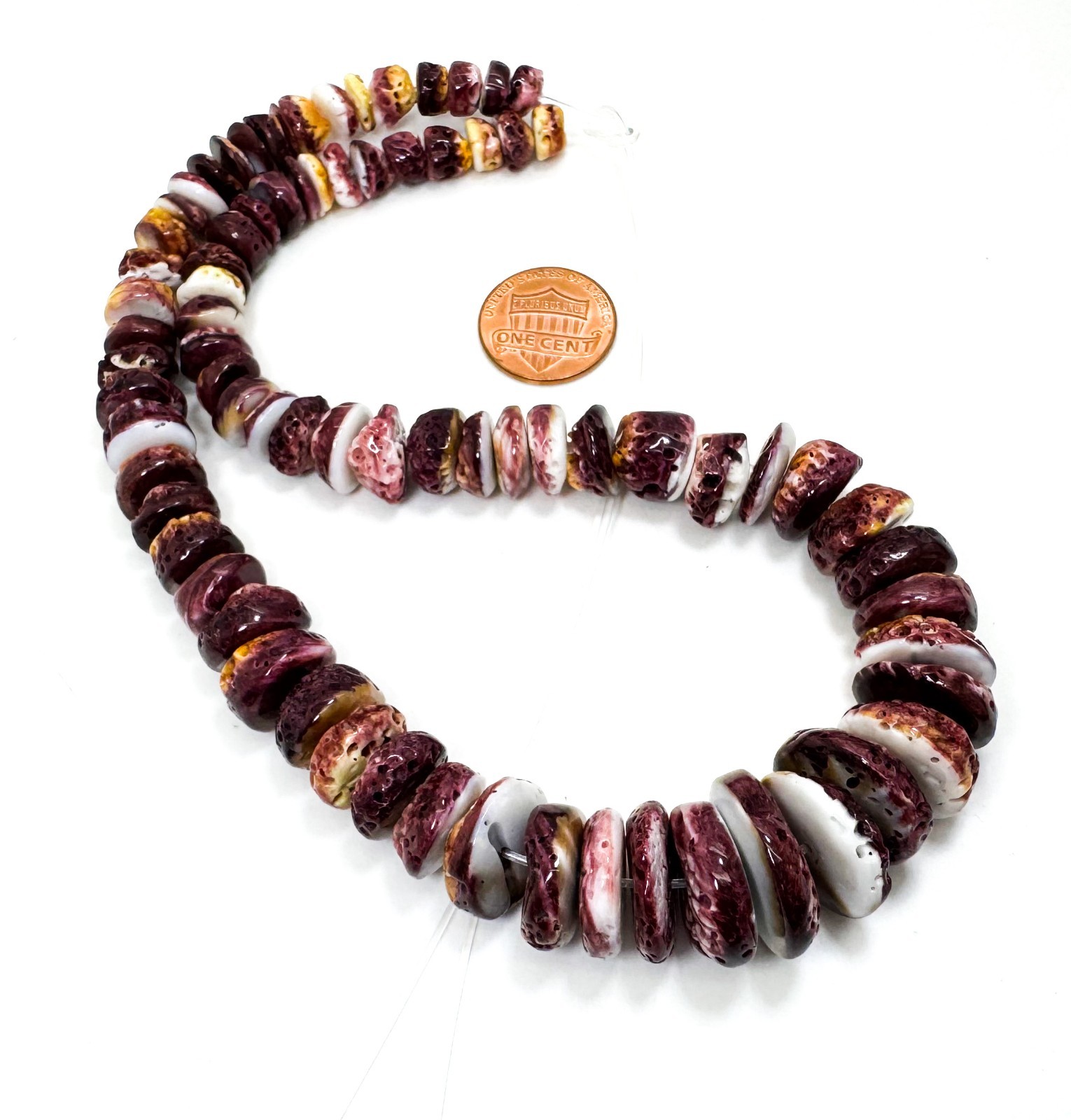 Natural Purple Spiny Oyster Shell Beads Graduated Disc Heishi Round Gemstone