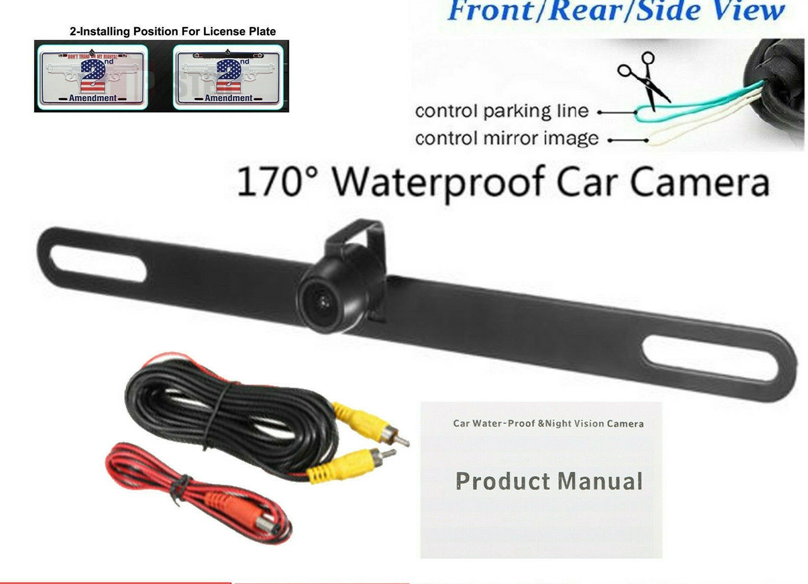 Metal Car License Plate Backup Reverse Rear View Camera Night Vision Waterproof