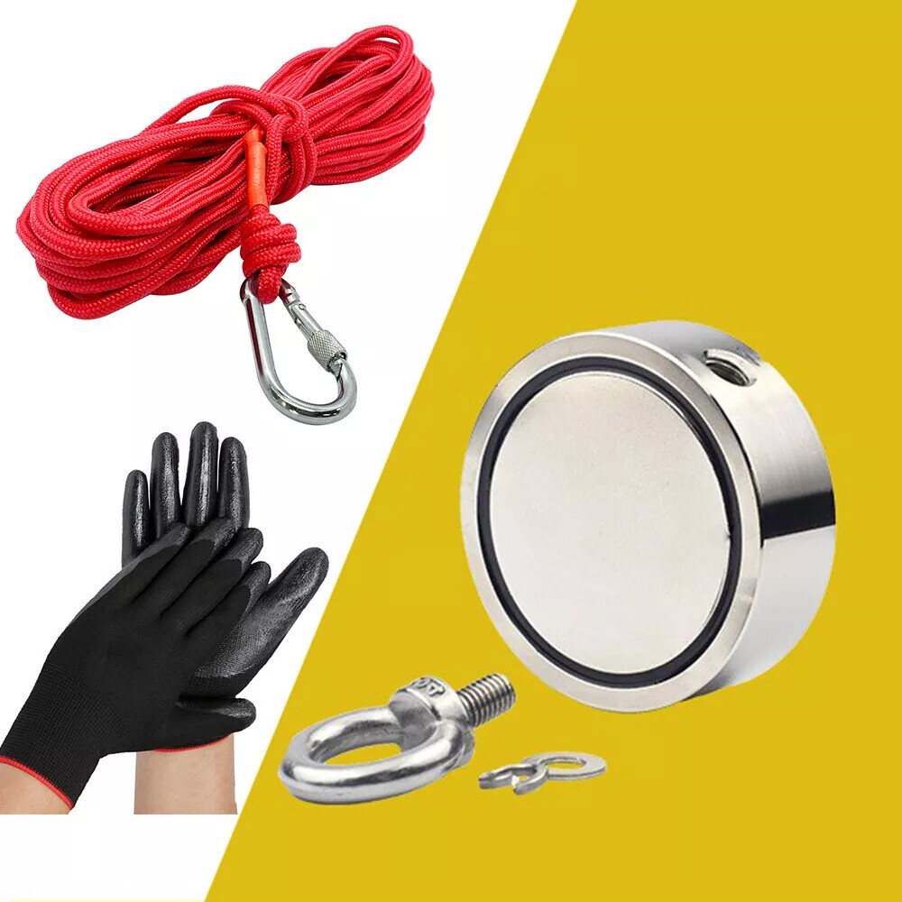 Fishing Magnet Kit Up To 2000lbs Pull Force Super Strong Neodymium +65ft Rope
