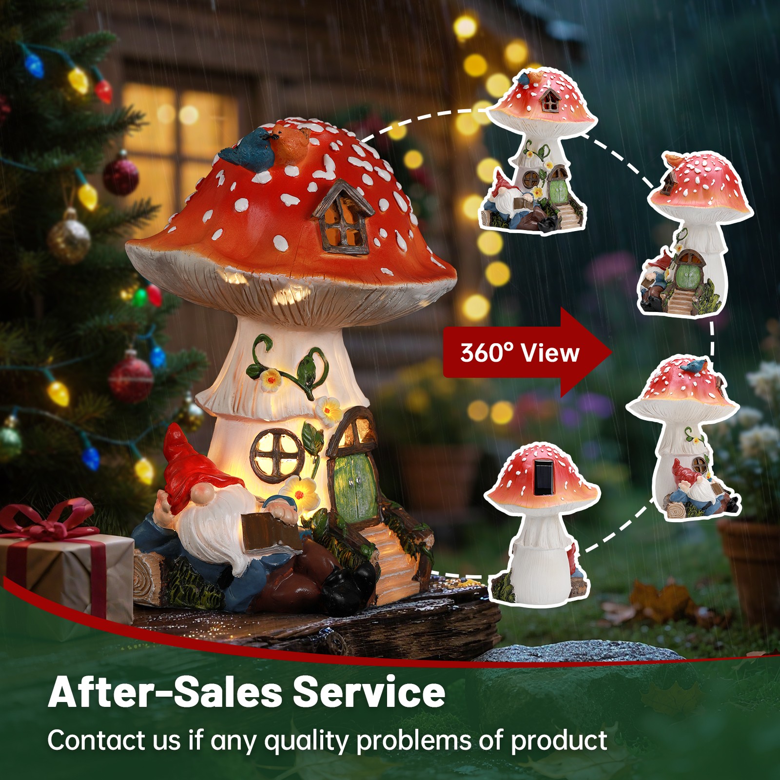 Fairyland Solar-Powered Mushroom Gnome with LED Lights – Festival Gift Set
