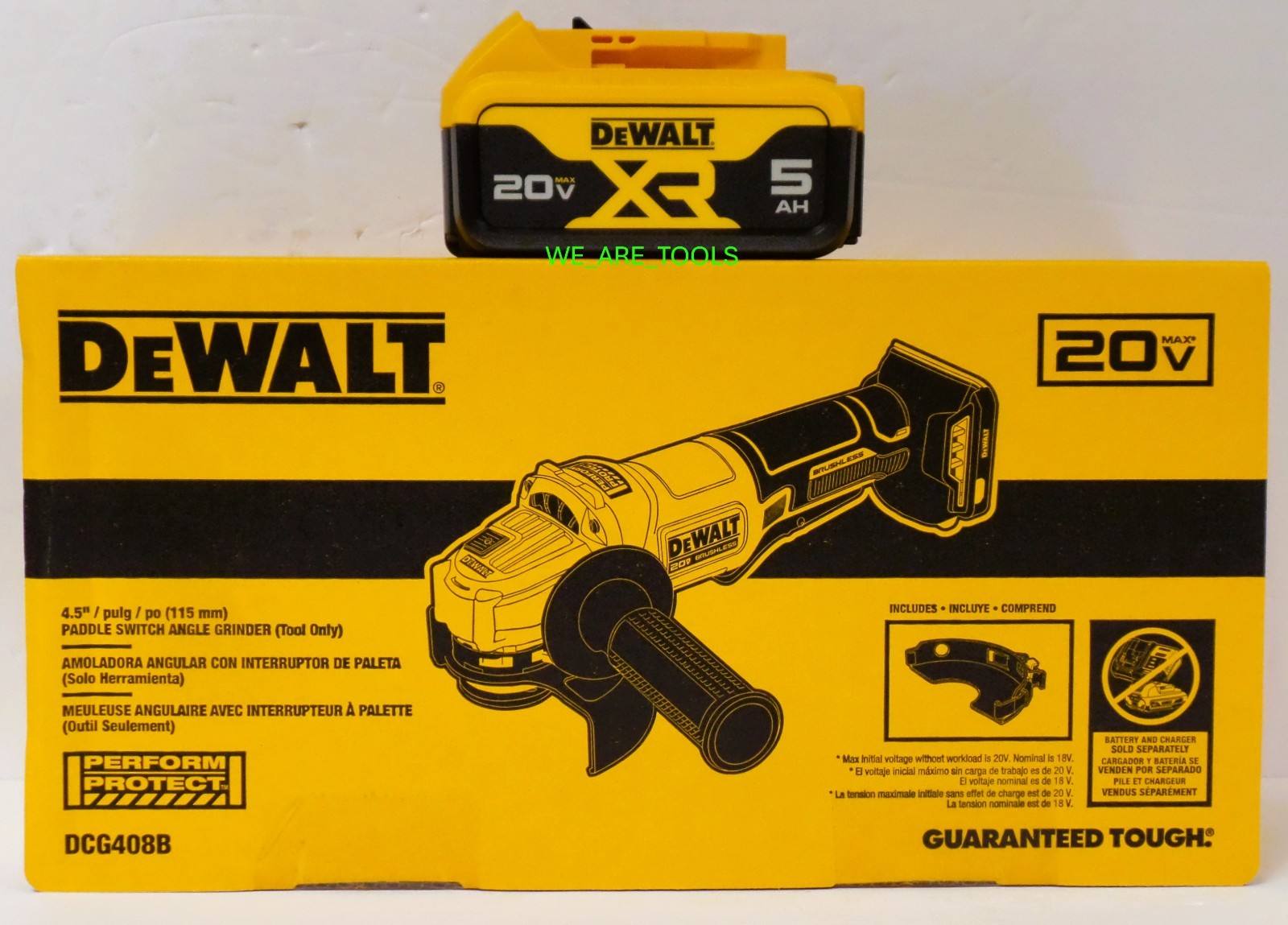 DeWALT DCG408B 4.5" 20V MAX Paddle Switch Angle Grinder, 1) 5.0 Ah Battery