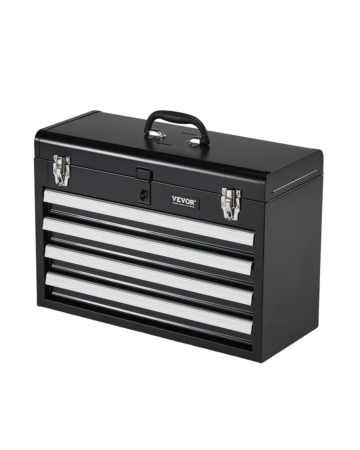 Tool Box 20.5-inch Portable Metal Tool Box with 4 Drawers Tool Organizer Black