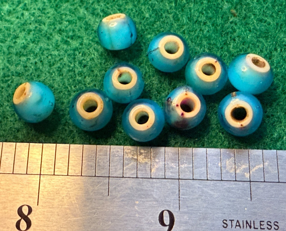 200+ Years Old Indian Sky Blue White Heart Trade Beads Venetian Pre1800 Large