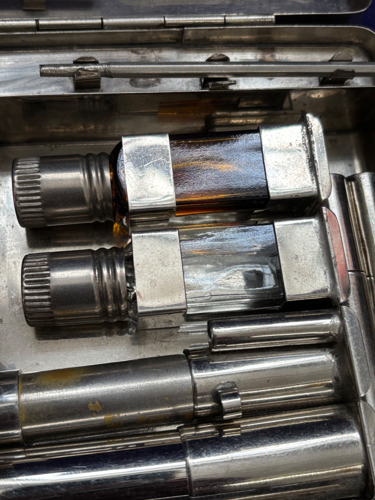 ANTIQUE VINTAGE ART DECO STEEL BOX ACUPUNCTURE KIT DISPLAY ONLY OLD ESTATE FIND