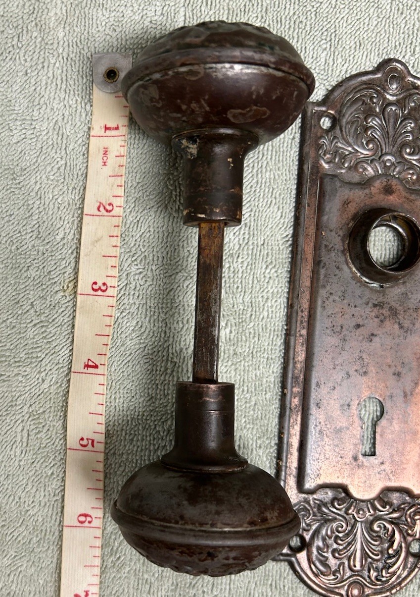 Antique Victorian Metal Door Knob Set With Mortise & Backplates
