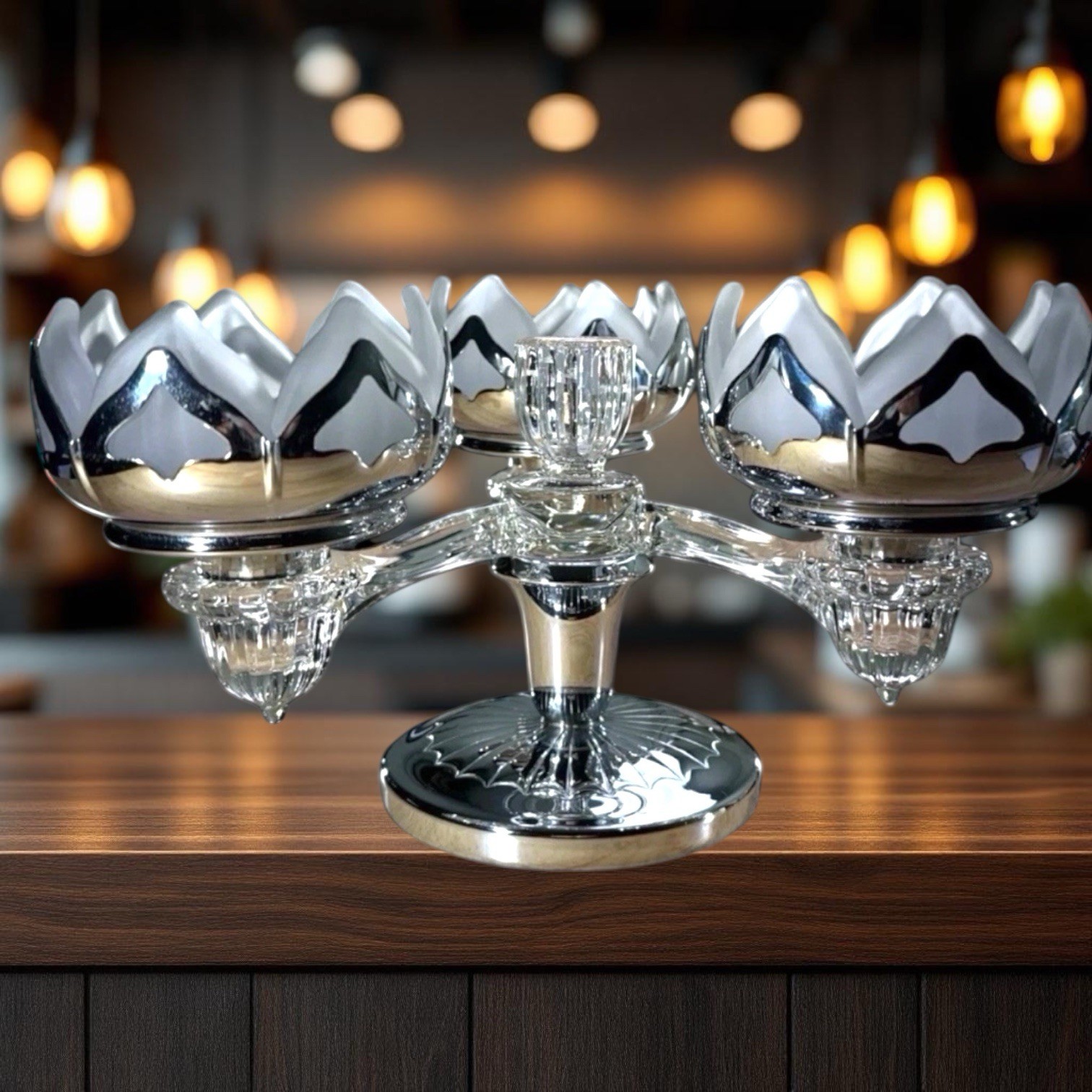 Vintage 1935 MCM Krome Kraft Farber Bros and Cambridge Glass. 3 Tulips Uranium