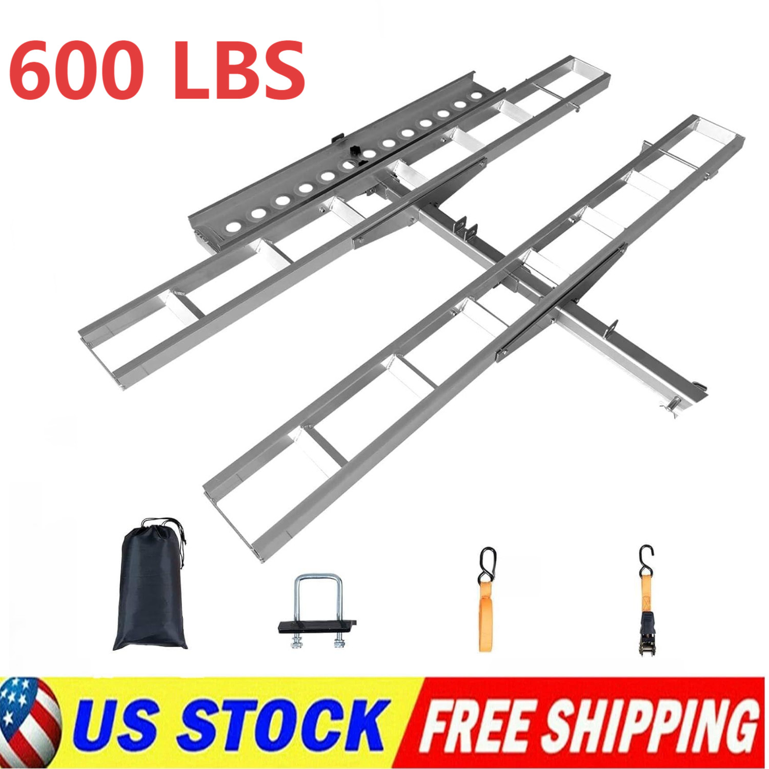 600 lb Motorcycle Hitch Carrier Rack with Ramp for Scooter Dirt Bike