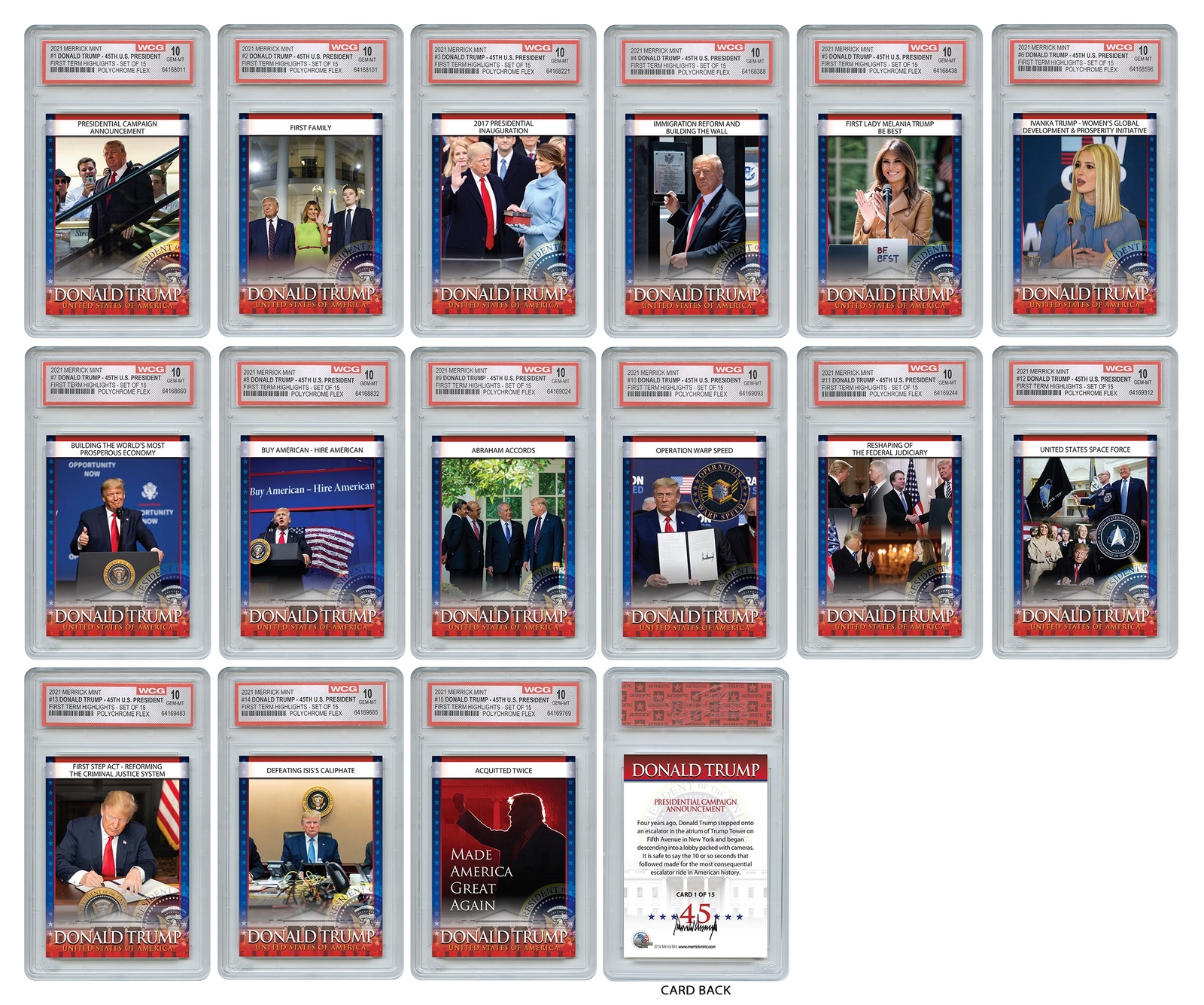 DONALD TRUMP 45th U.S. President OFFICIAL 1st Term Highlights 15-Card Set GM-10