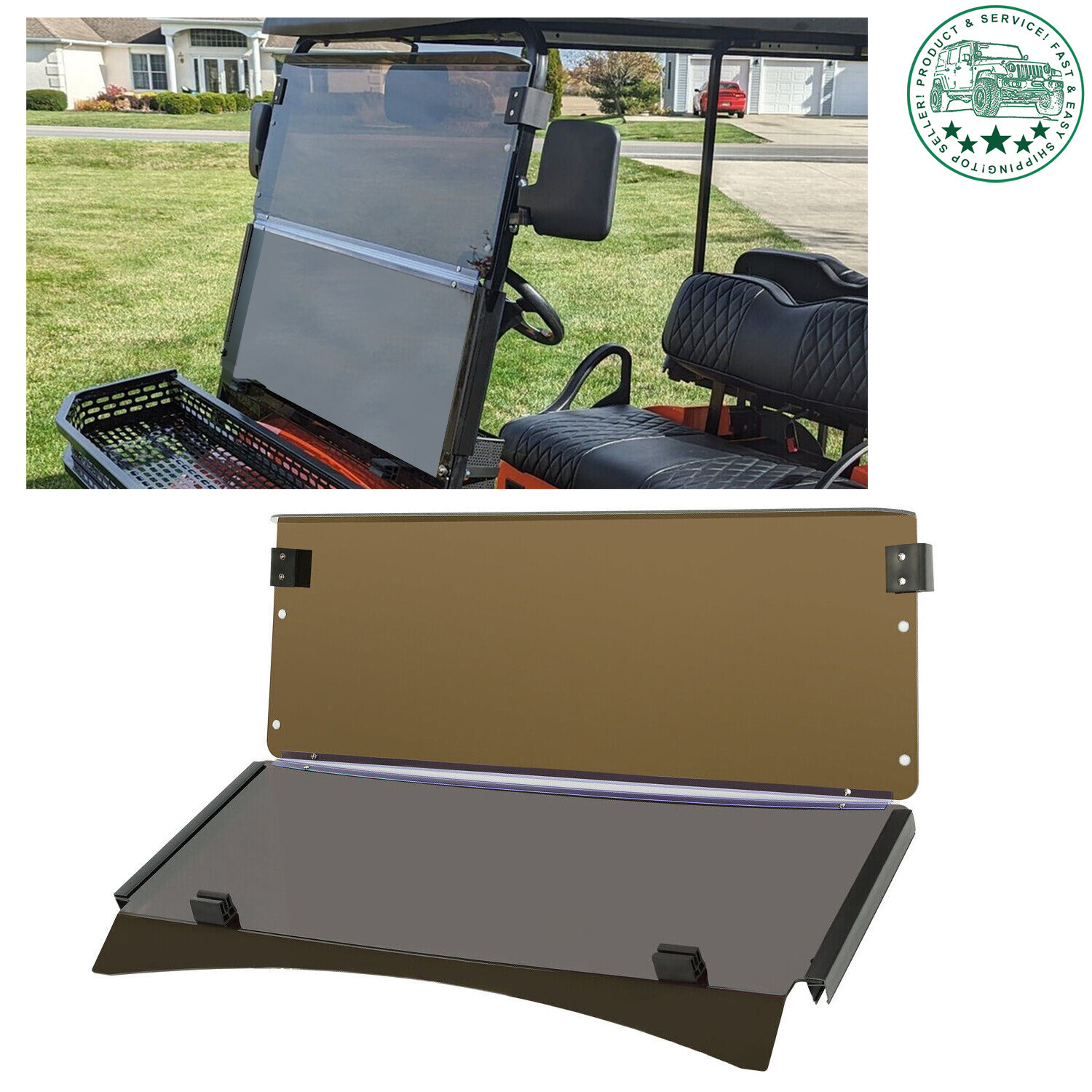 New Golf Cart Fold Down Folding Tinted Windshield For 2014- UP EZGO TXT
