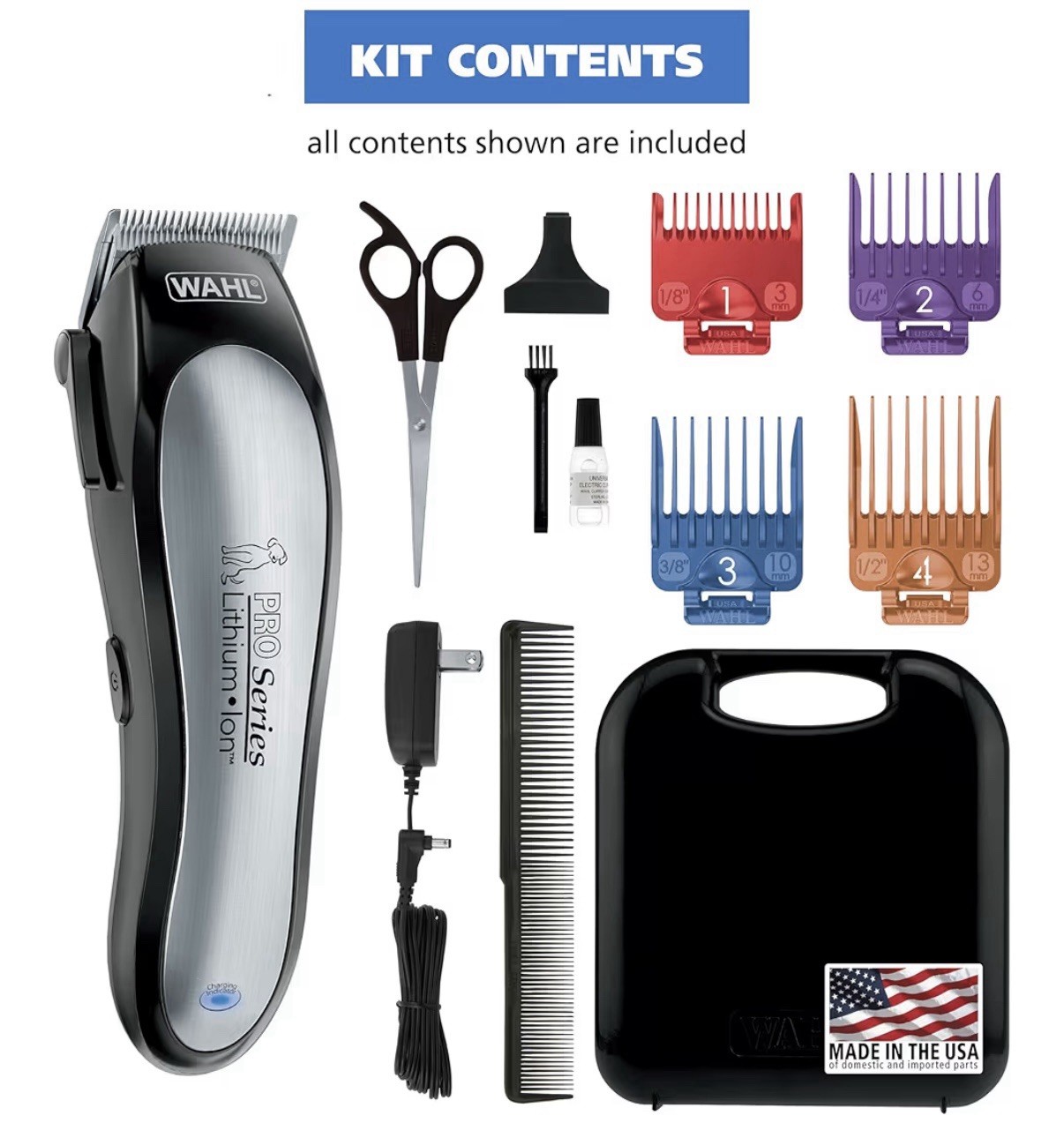Wahl USA Lithium Ion Pro Cordless Dog Grooming Kit, Rechargeable, Black, 9766