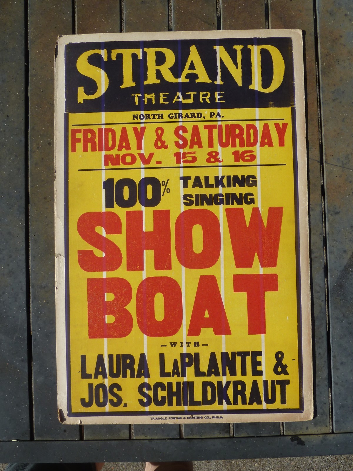 original vintage 1929  "Showboat" movie poster Laura LaPlante, Jos. Schildkraut