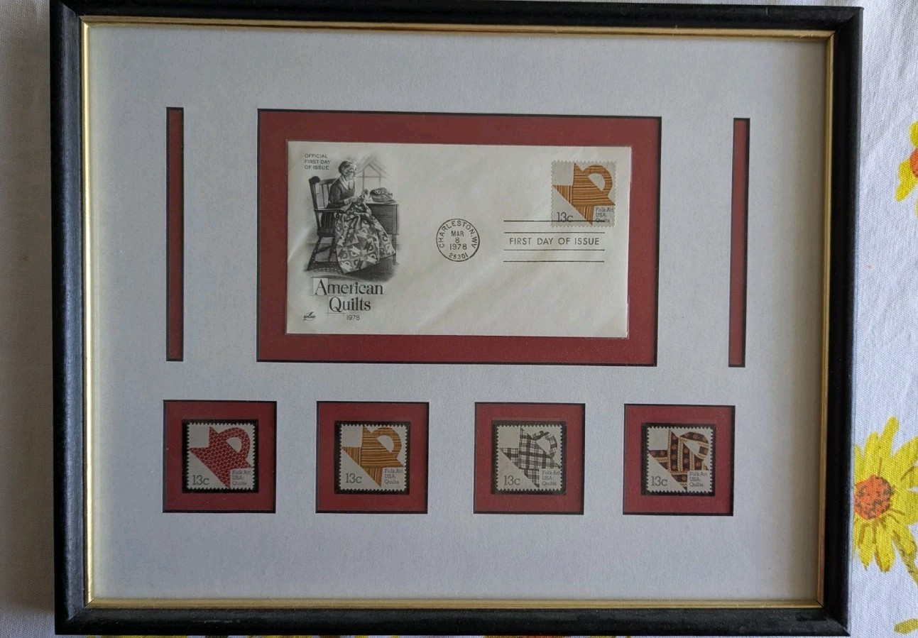 American Quilts First Day Cover Stamps 1978 Full Set Professionally Framed