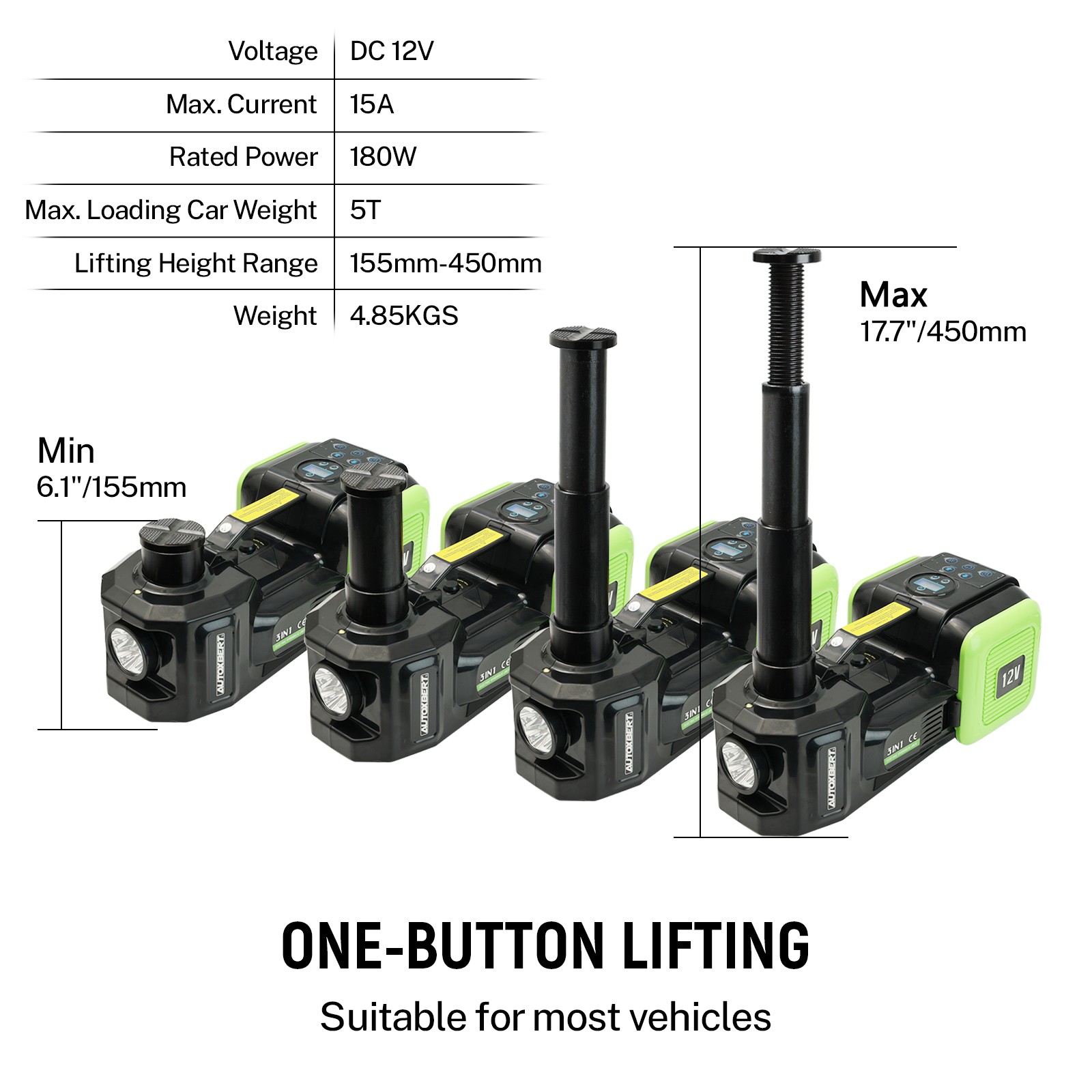 Electric Hydraulic Floor Jack 5 Ton 12V w/ Tire Inflator Air Pump Repair Kit Car