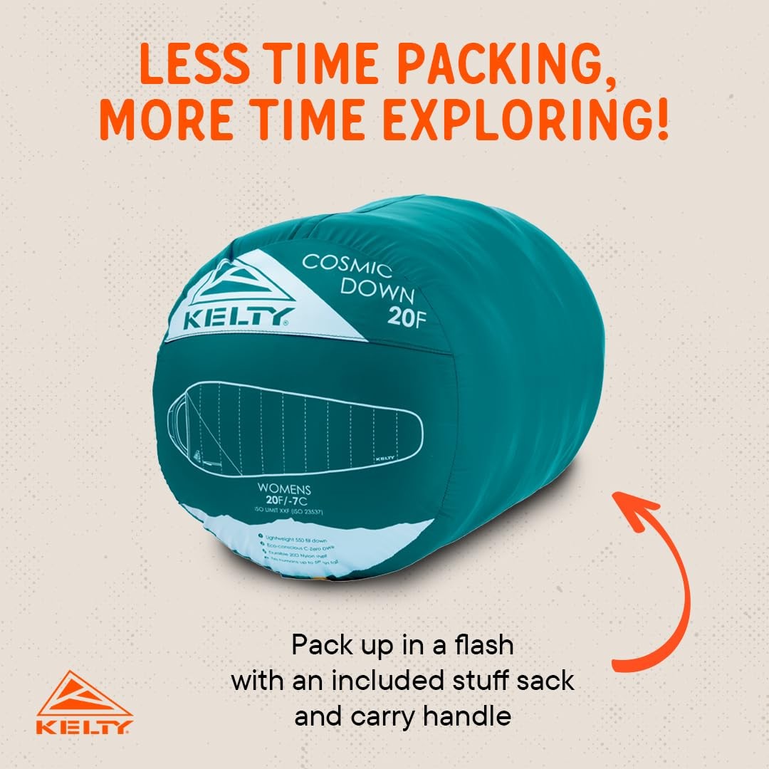 Kelty Cosmic 20° Down Sleeping Bag - 3 Season, Large Footbox, Compression Sack