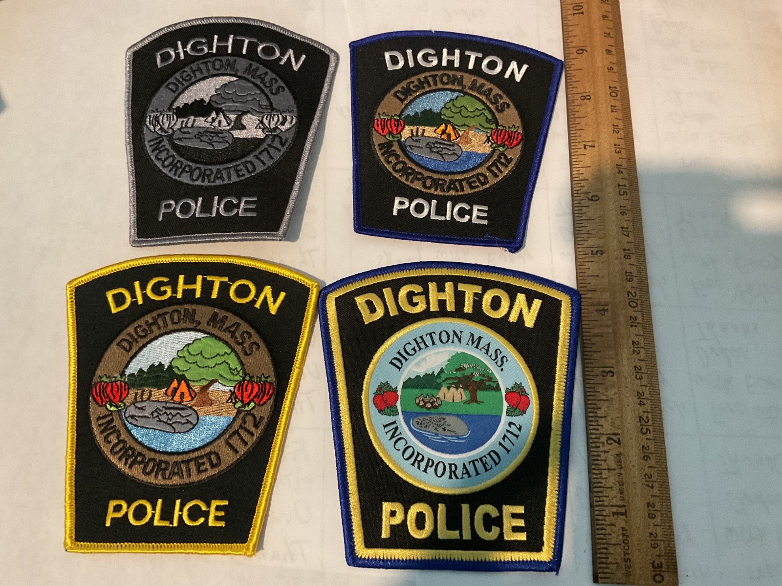 Dighton Police Massachusetts collectable Patch Set 4 pieces full Size New