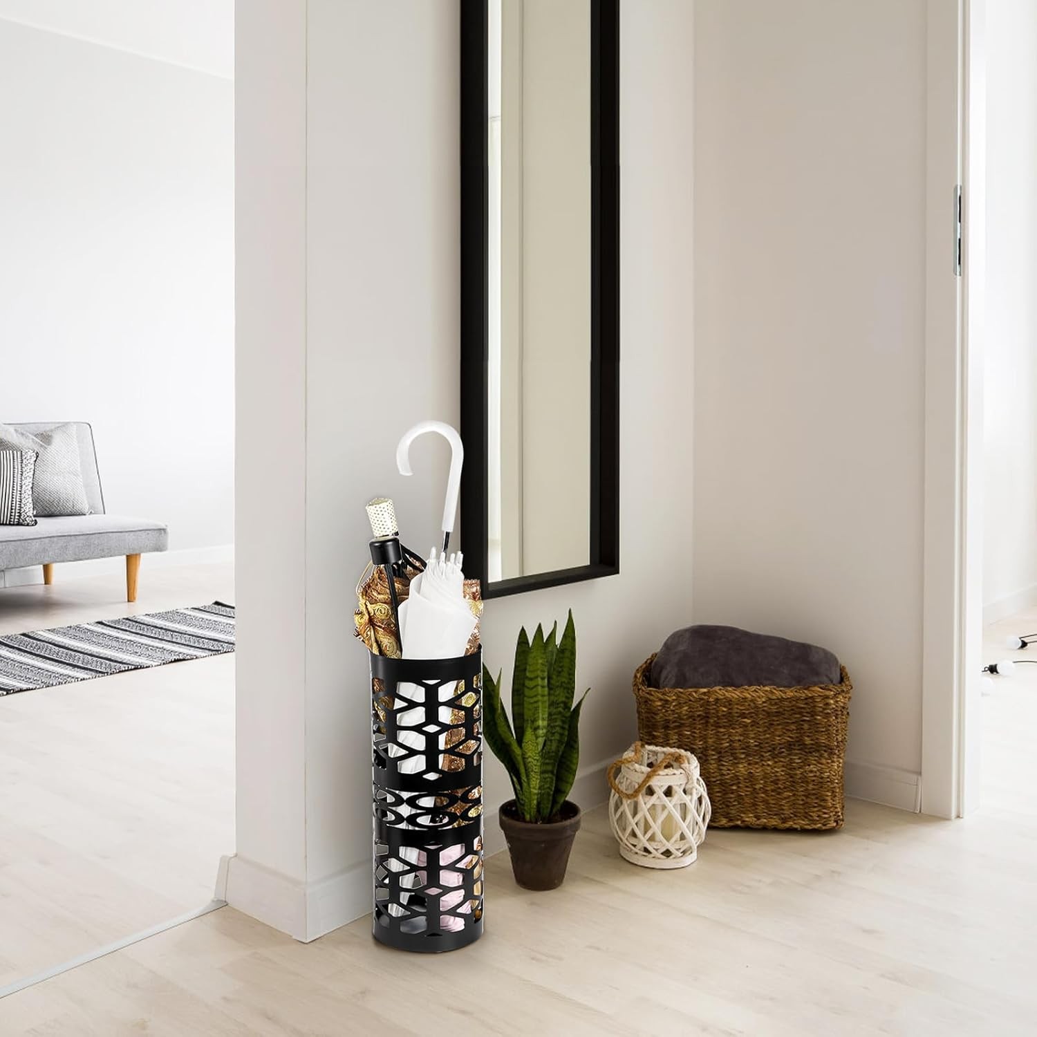 Umbrella Stand Black Metal Umbrella Holder Freestanding Cane Walk Stick Holder