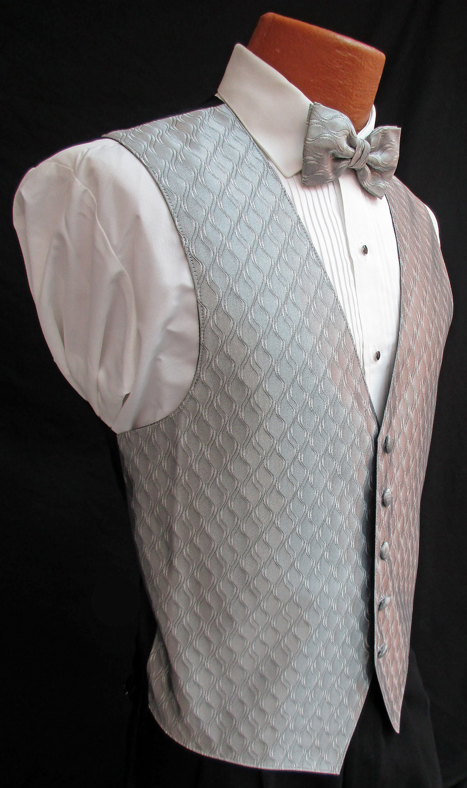 Men's Spectrum Silver Tuxedo Vest with Choice of Tie Bow or Long *Made in USA*