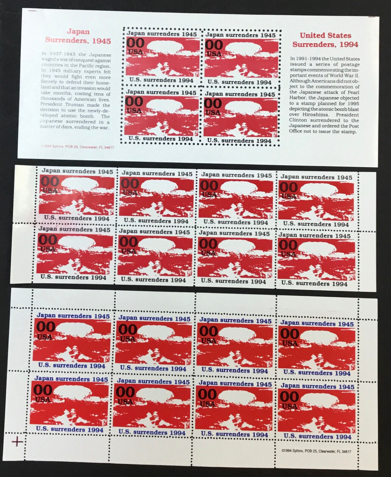 Original First 1994 ATOMIC BOMB HIROSHIMA PROTEST LABELS plus later version WWII
