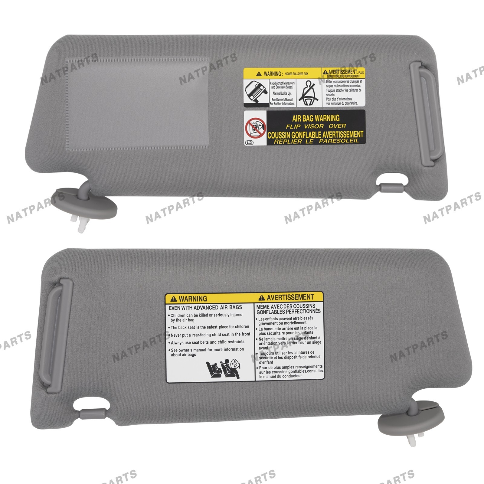 Pair Gray Sun visor w/ Light for Toyota Tacoma 2005-2015 LH RH 7432004210B0