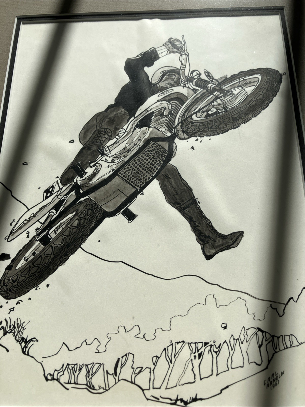 Vintage 1960s Original Art Moto Cross Racing Carl Arnoldi 1967 MCM