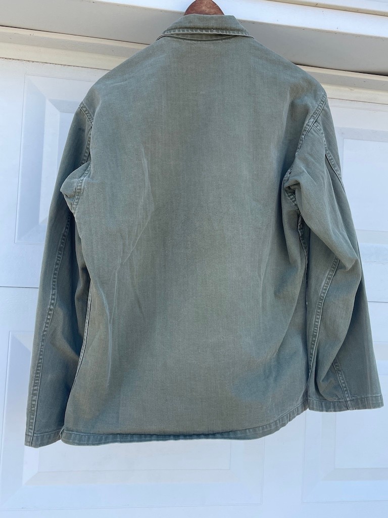 VTG WW2 US Military Army green button field shirt jacket HBT OG 107 Poplin WWII
