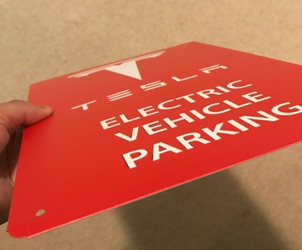 NEW Tesla Logo Cybertruck Parking Sign EV Electric 8"x12" Metal Charging Garage