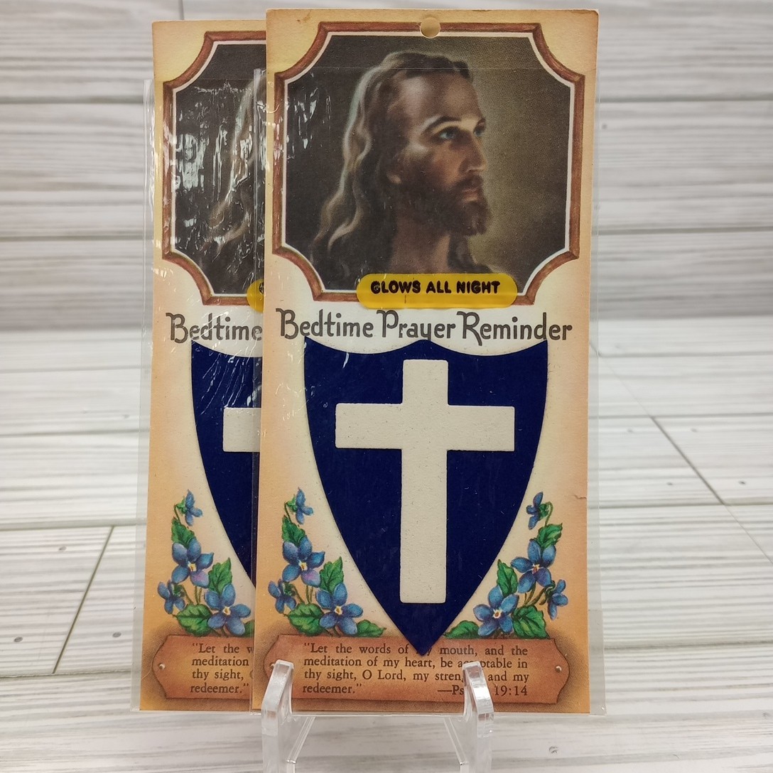 Lot Of 2 Vintage Religious Bedtime Prayer Reminder Cross Card 1954 In Package
