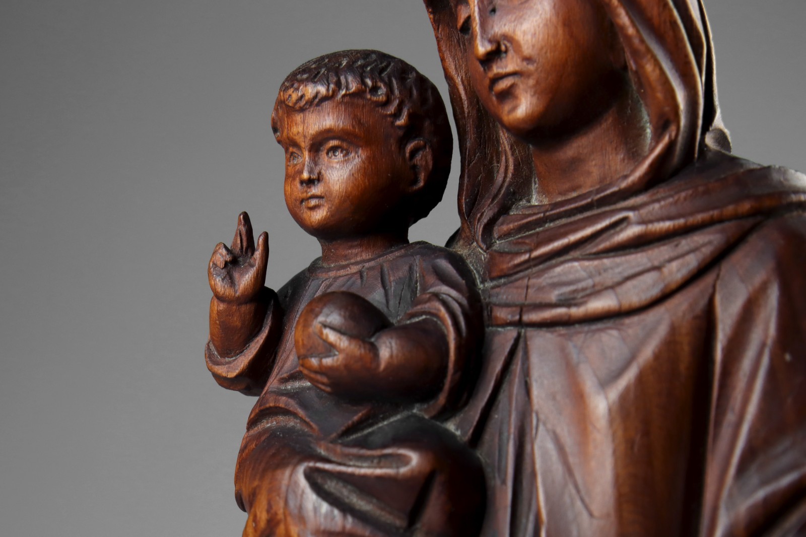 Antique 19th Century Carved Wood Virgin Mary Madonna & Child Statue Sculpture