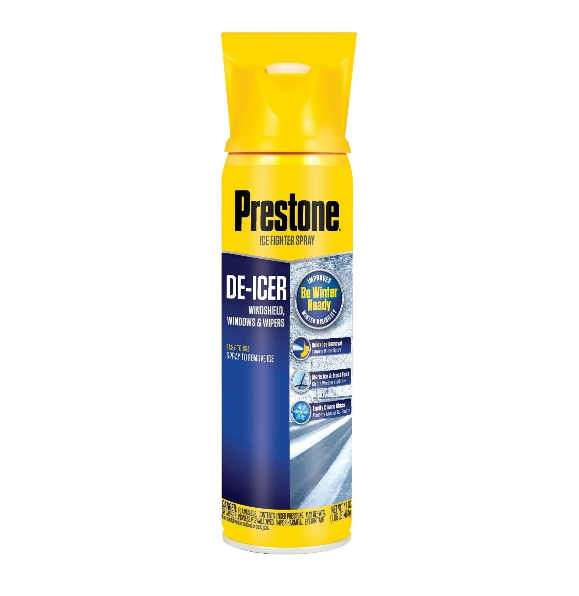 NEW Prestone Windshield De-Icer 17 oz Can With Built In Scraper