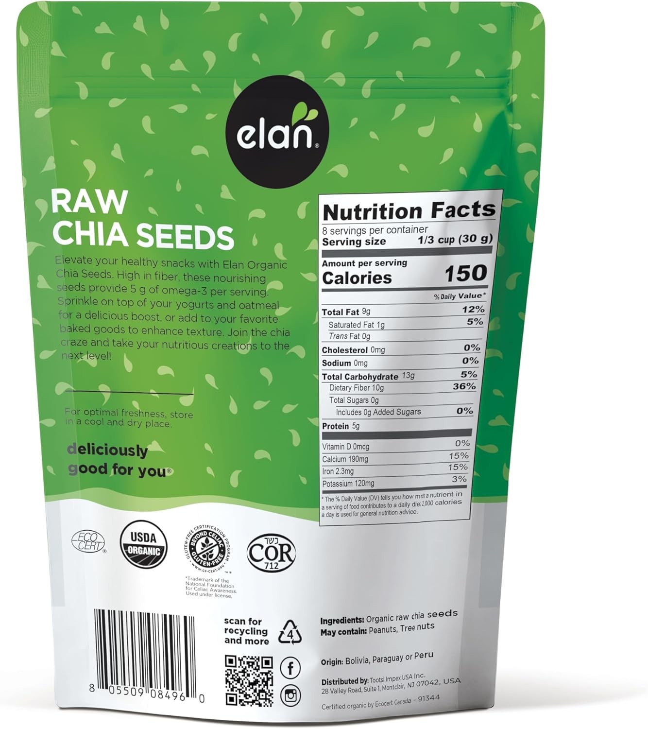 Elan Organic Chia Seeds, Non-GMO, Vegan, Gluten-Free , 8.8 oz