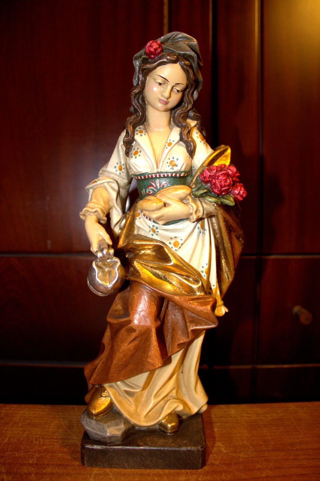 12" HAND CARVED WOODEN CATHOLIC PATRON SAINT ELIZABETH STATUE FIGURE SCULPTURE