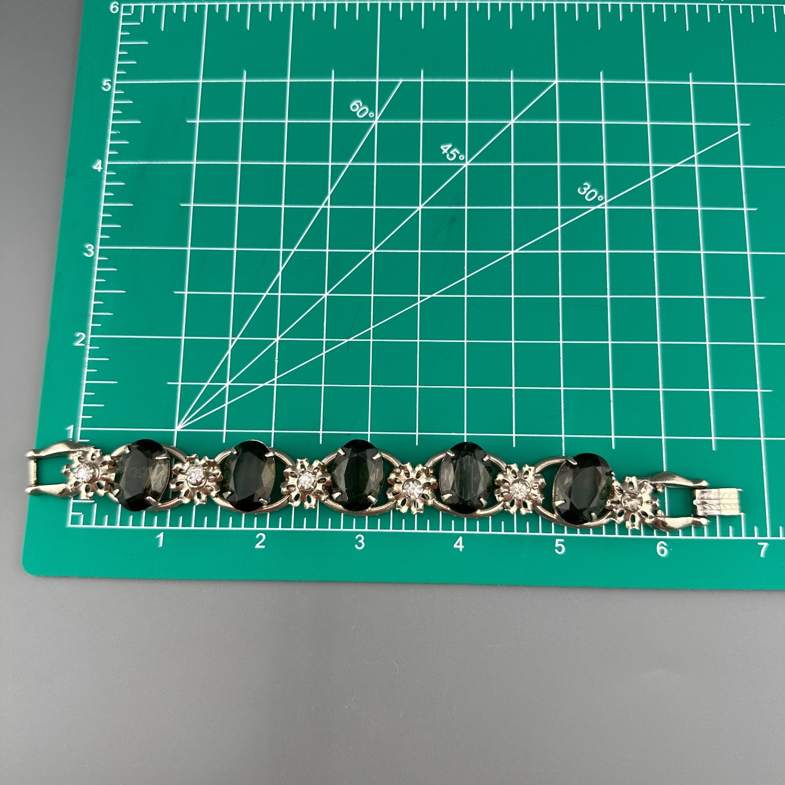 Vintage D&E Juliana Bracelet Gray Oval Stones Silver Tone Metal Flowers Verified