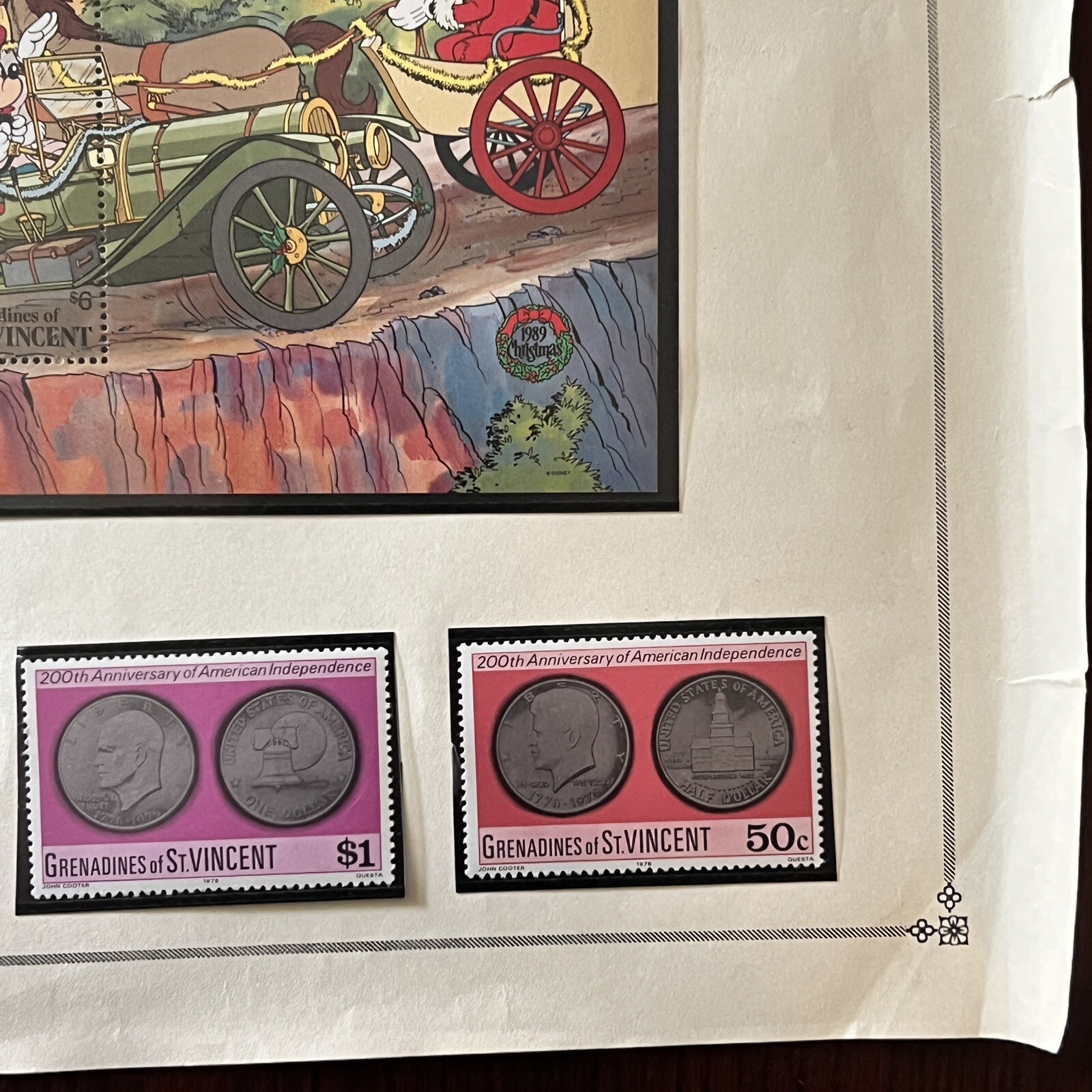 1977 1982 1989 GRENADINES OF ST. VINCENT MINT STAMPS ON ALBUM PAGE, HIGH DENOMS