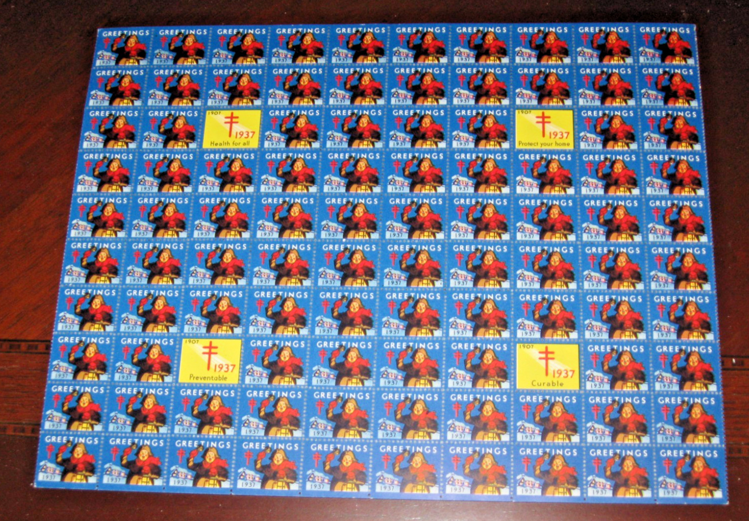 1937 US CHRISTMAS SEALS MNH WX88 FULL SHEET OF 100