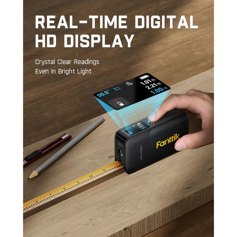 Fanttik A10 Apex 3-in-1 Digital Laser Tape Measure with HD Color Display, 165Ft