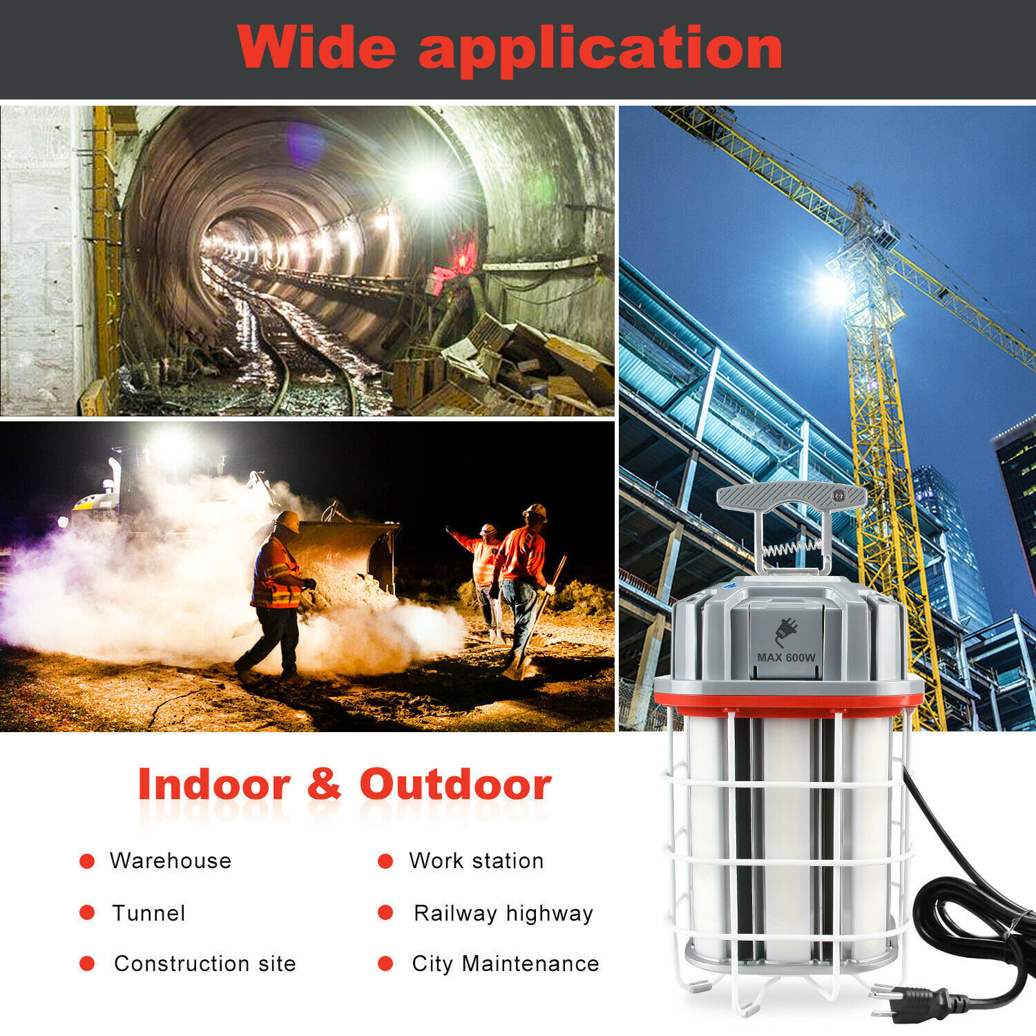 80W 100W 125W 150W LED Temporary Work Light Linkable Construction Jobsite Light