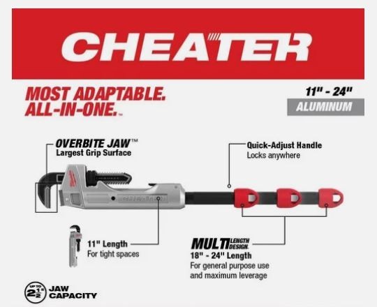 Milwaukee CHEATER Pipe Wrench Aluminum Adaptable 11" 18" 24" 48-22-7318 New