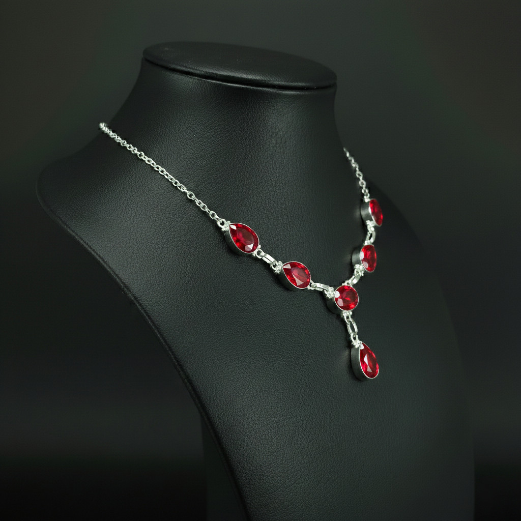 Garnet Gemstone 925 Sterling Silver handmade Gift Necklace 18"