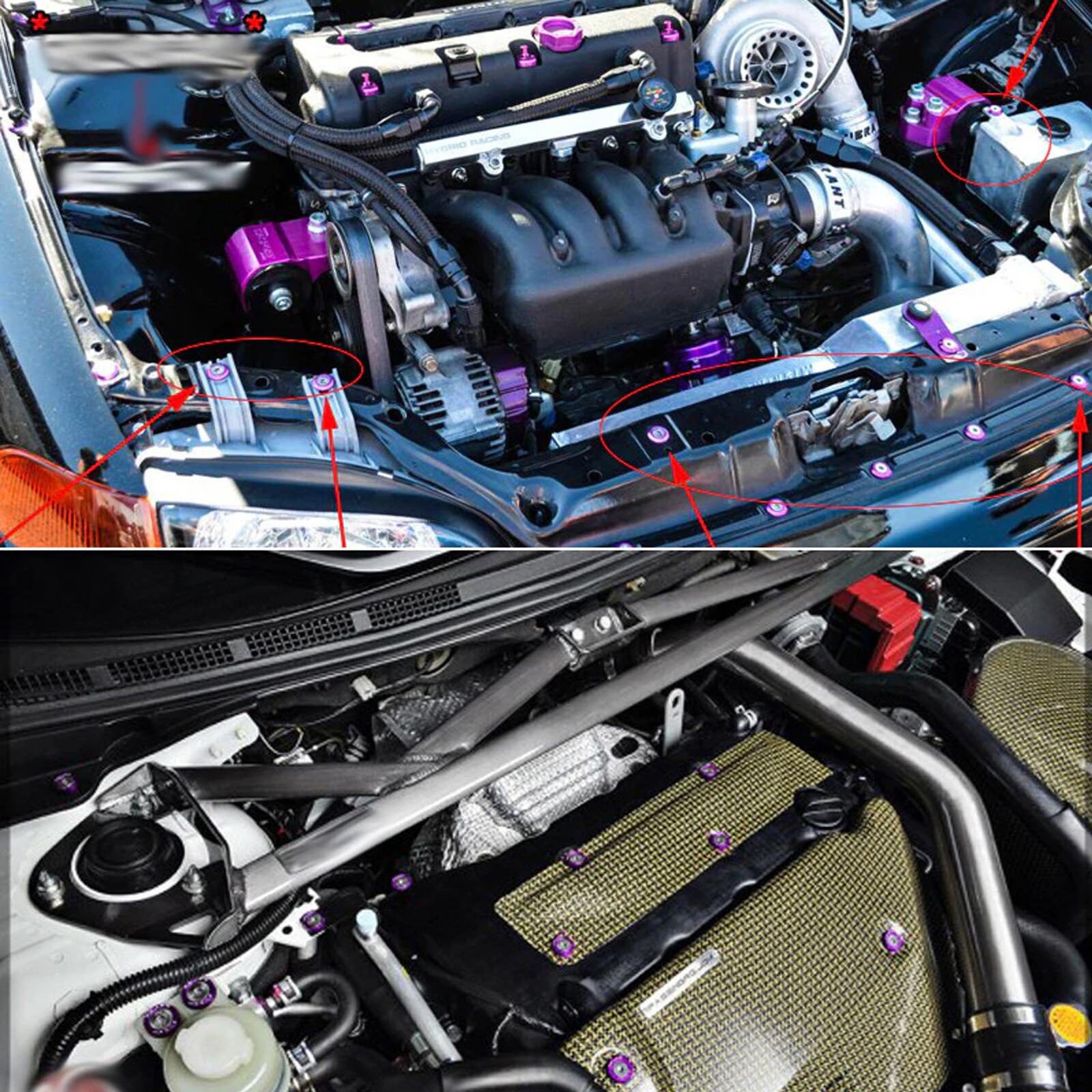 10x JDM Billet Aluminum Alloy Fender Bumper Washer Engine Bay Screw Bolts Kits