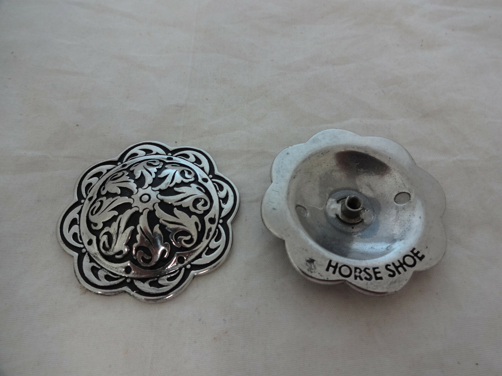 Jeremiah Watt Pair Conchos Floral Stainless Steel Screw Back Horse Tack Black