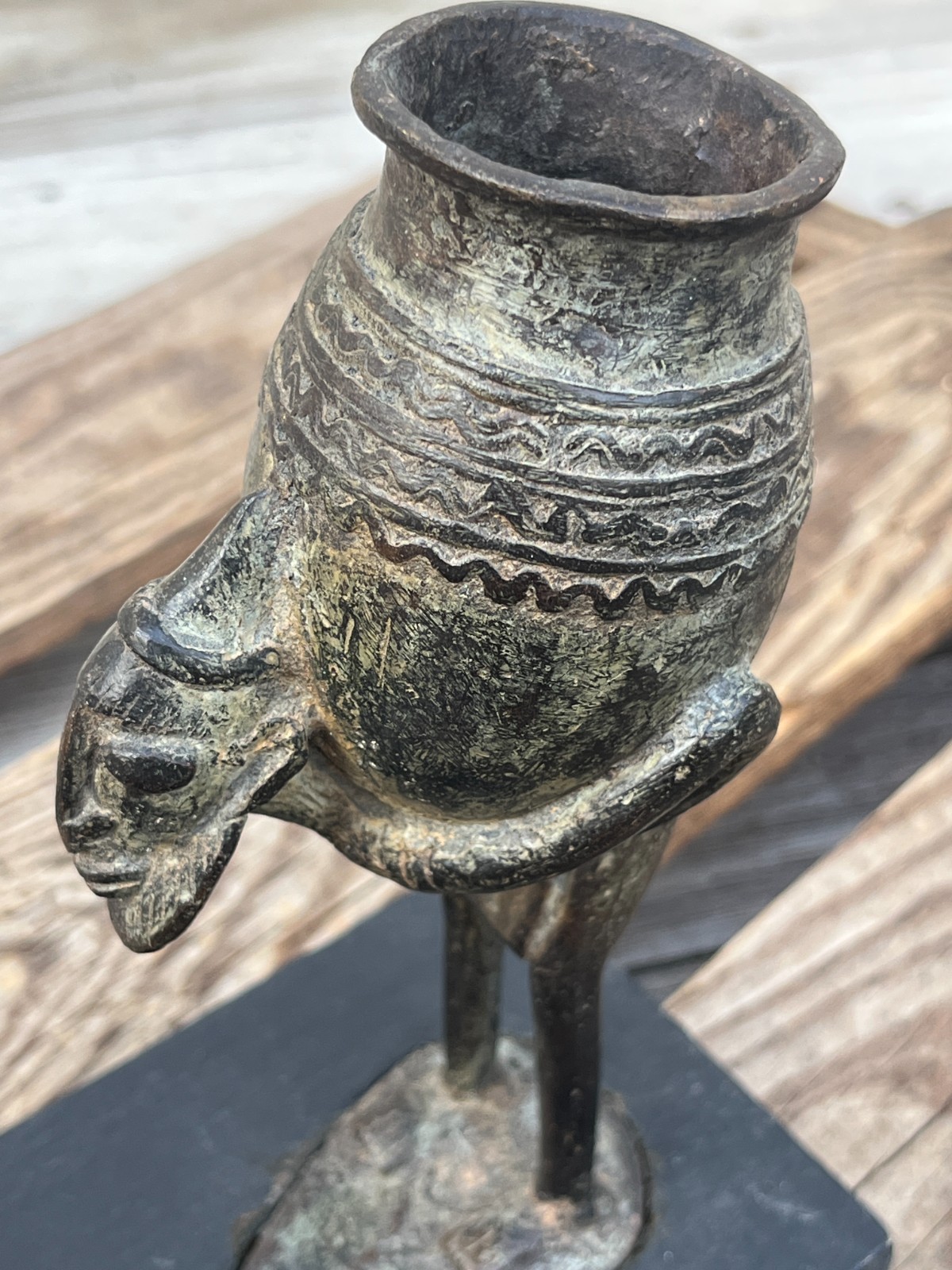 Vintage Mali Bronze Sculpture – Dogon Style Figure Carrying Vessel