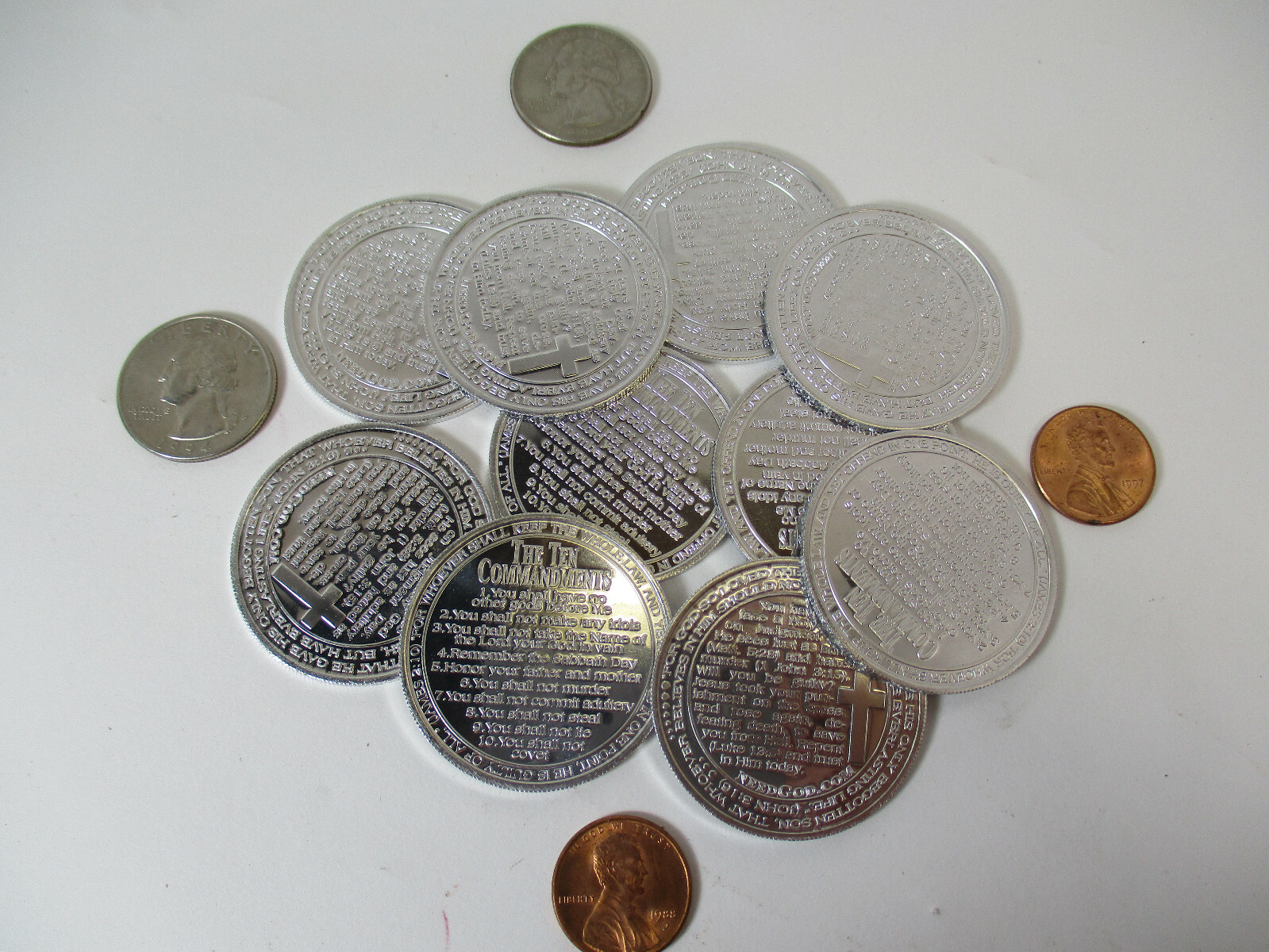 (10) Coins with The Ten Commandments on Them US Silver Dollar Size Tract s UNC