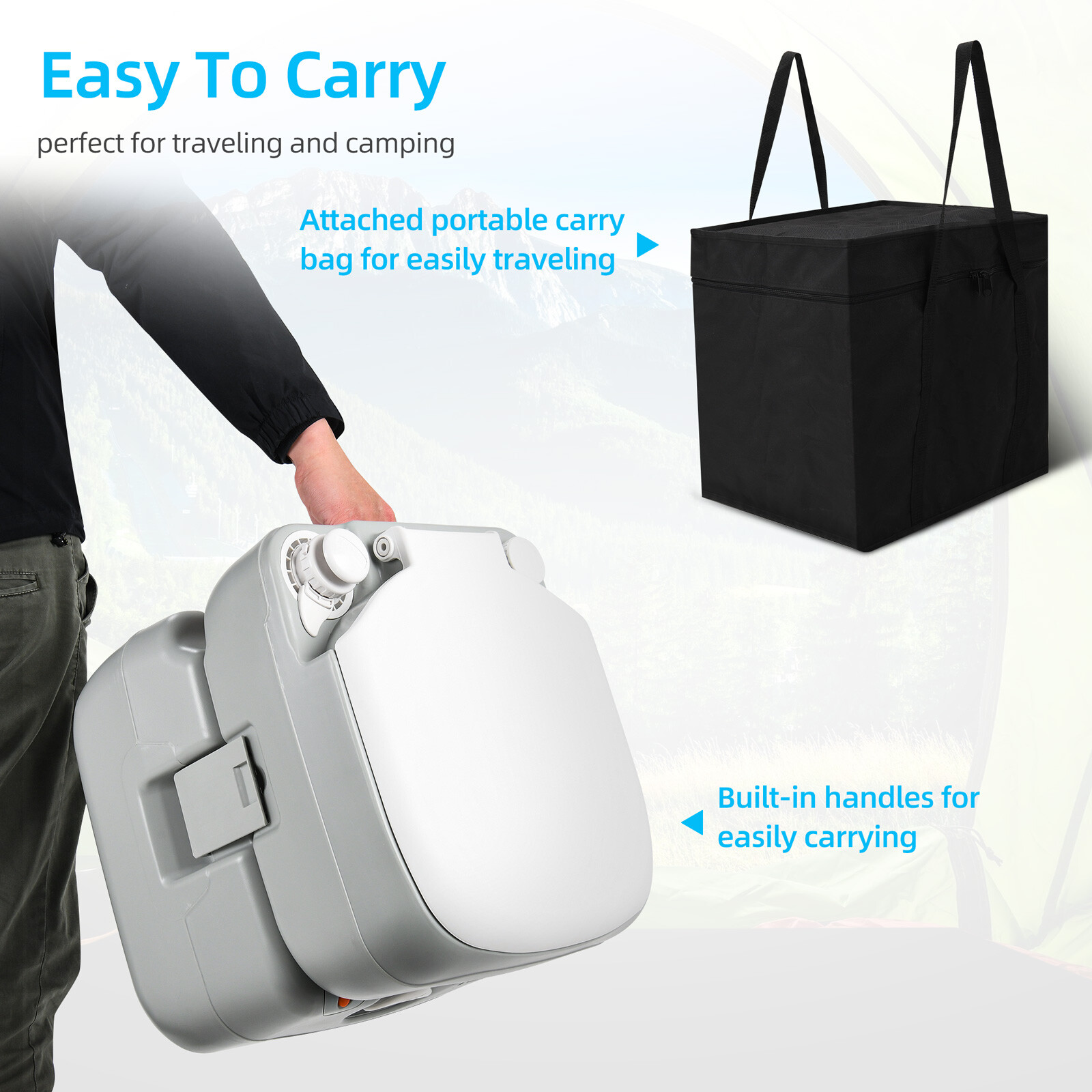 5.8 GAL Portable Toilet & 17L Portable Sink w/ Hand Sprayer for Outdoor Camping