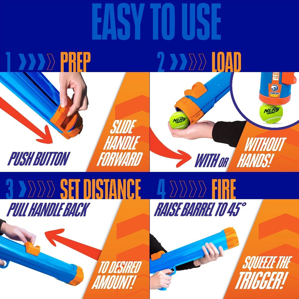 Nerf Dog Tennis Ball Blaster Dog Toy with 4 Balls, 16 inch